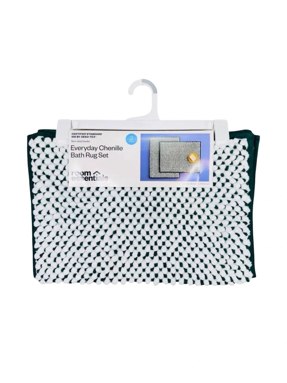 Room Essentials Everyday Chenille Bath Rug Set - 2 Pieces - Green / White